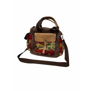 Pendleton Wool Canvas Crossbody Satchel Leather Trim Southwestern Pattern Bag